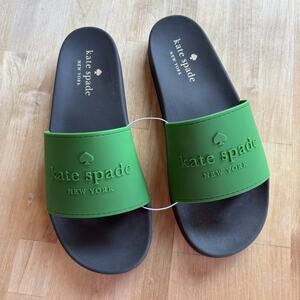 Kate Spade Sunny Slide Designer Sandals Women’s 11B Green Logo Pool Summer New